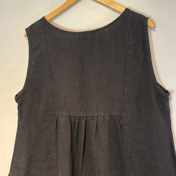 FLAX 100% linen Sleeveless Black A-line Dress patch pockets size medium - Picture 6 of 9